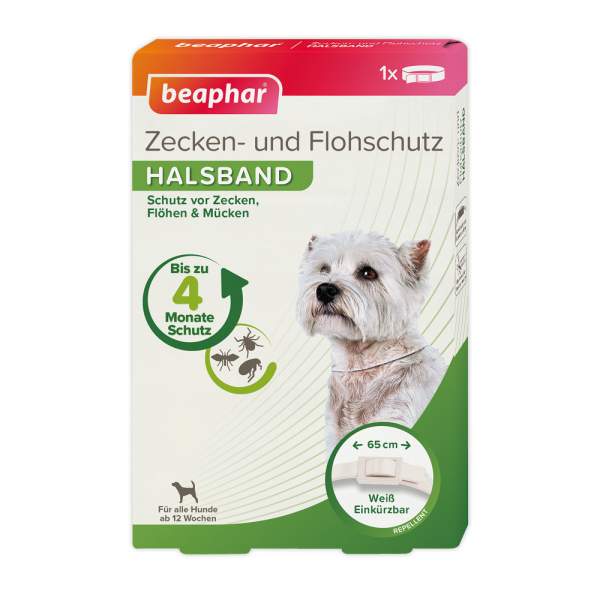 Beaphar Zecken- und Flohschutz Halsband Weiß 65cm, Hund