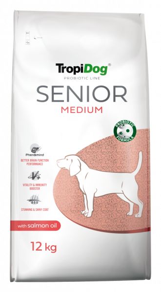 TropiDog Probiotic Line Senior für mittelgroße Rassen – reich an Truthahn, mit Lachsöl