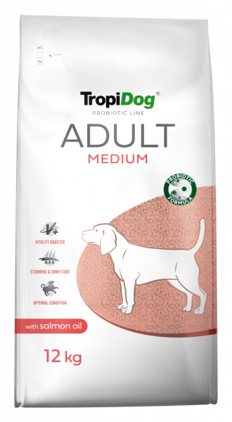 TropiDog Probiotic Line Adult für mittelgroße Rassen – reich an Huhn, mit Lachs und Lachsöl