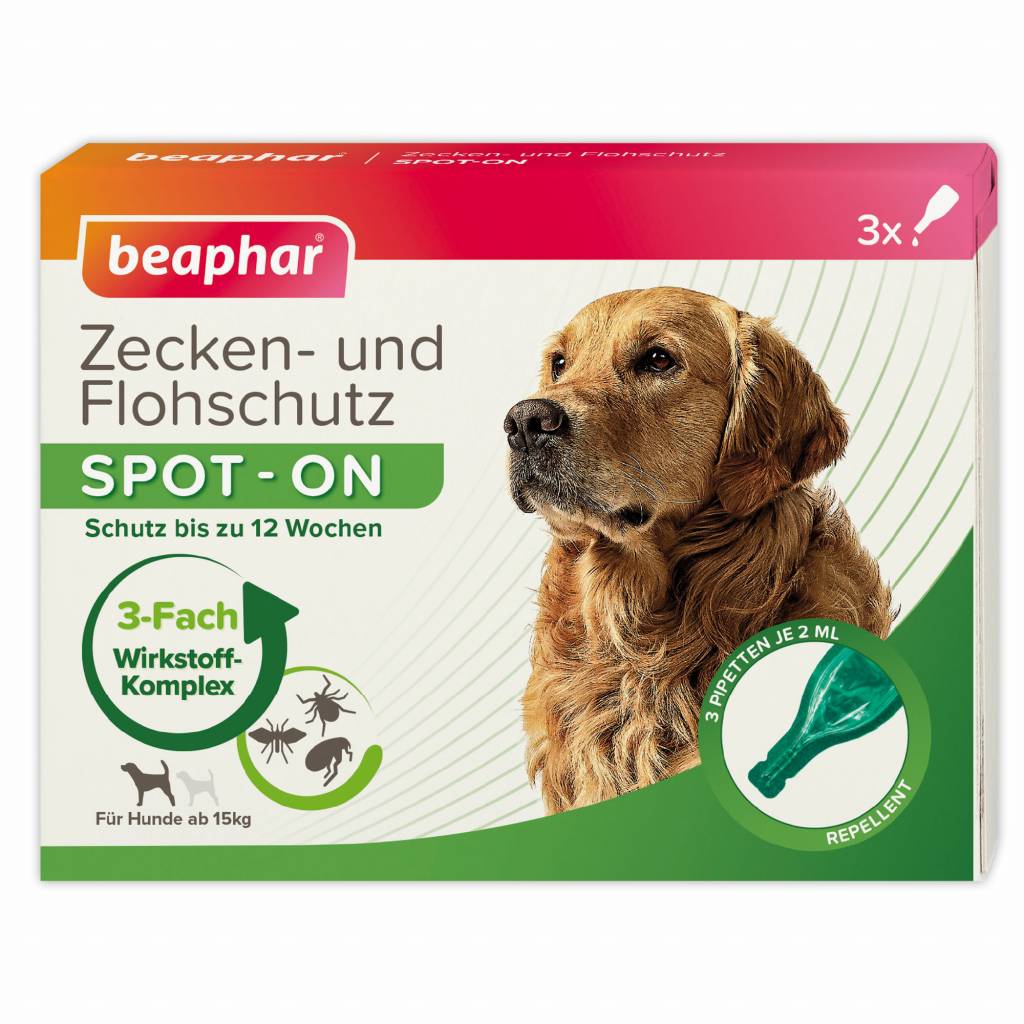 Beaphar Zecken- und Flohschutz SPOT-ON 3x2ml, für große Hunde (ab 15 kg)