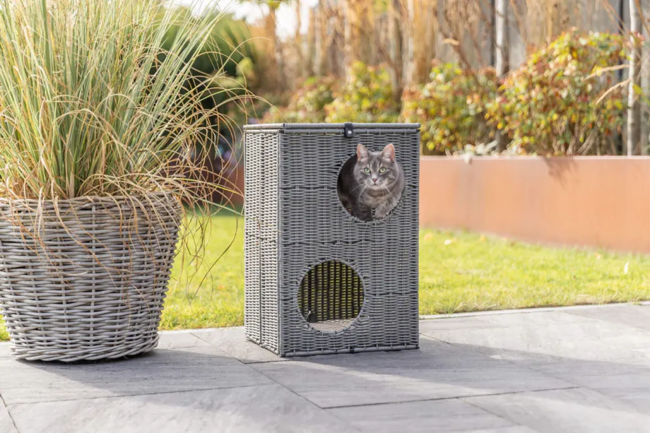 Outdoor Katzenhöhle Amalia aus Polyrattan, eckig