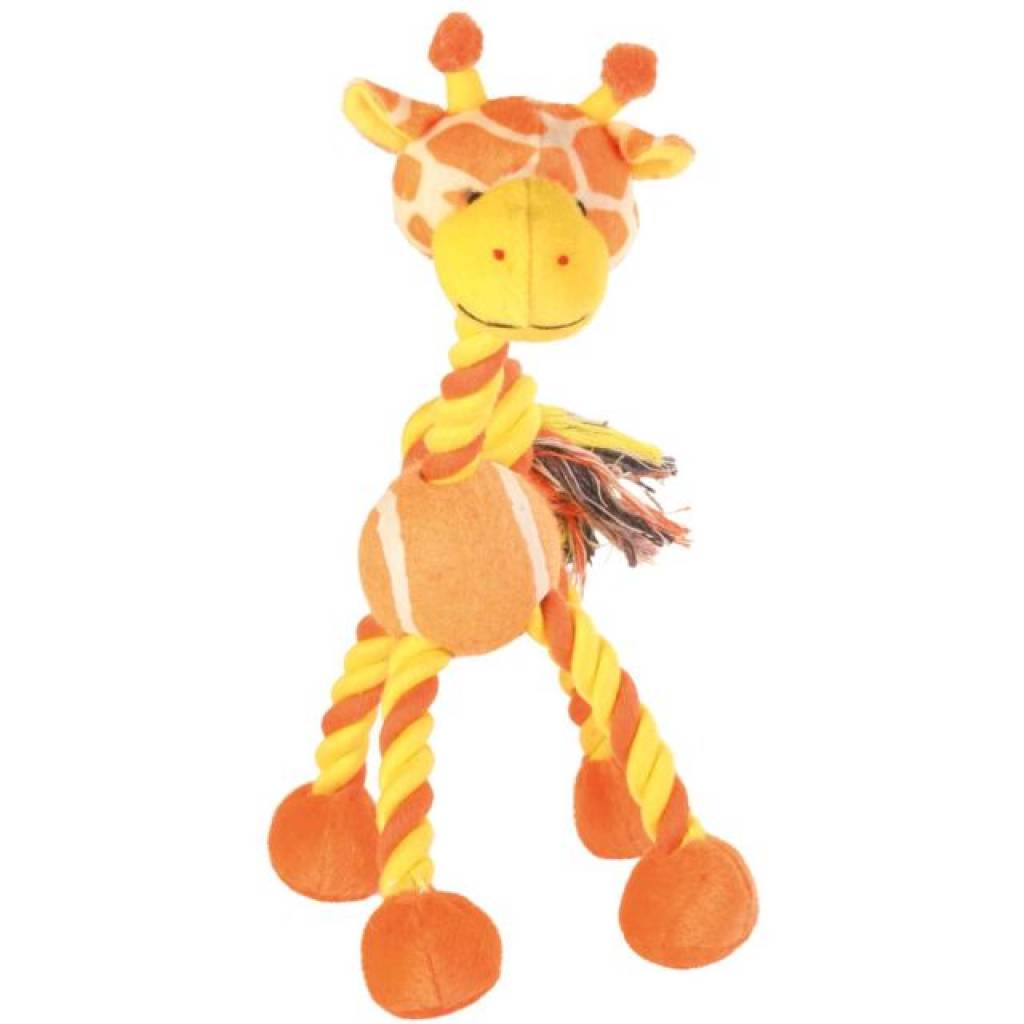 Giraffe mit Tennisball und Tau